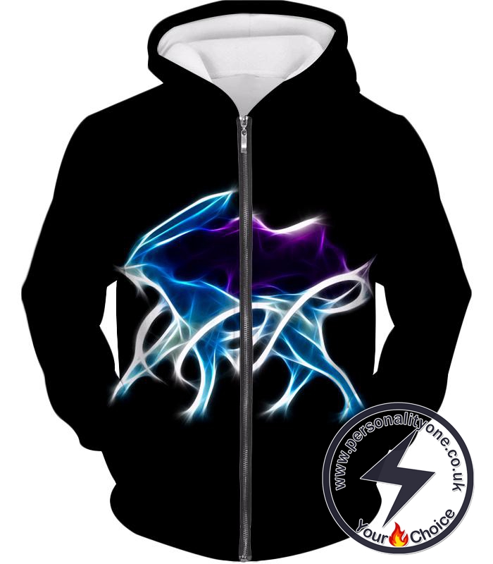 Pokemon Super Cool Legendary Aurora Water Pokeom Suicune Amazing Black Zip Up Hoodie